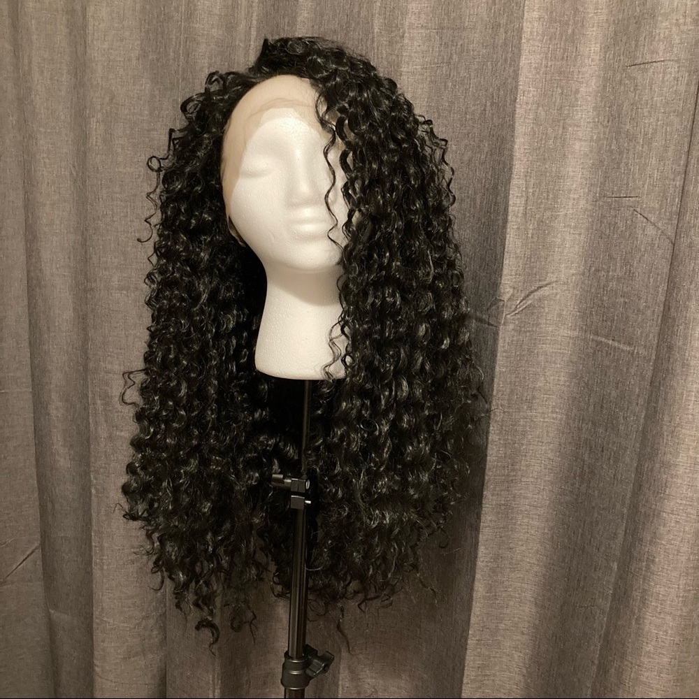 Black curly lace front wig